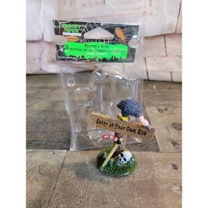 Lemax spooky town Reaper sign Village accessory Crow Halloween decor skull